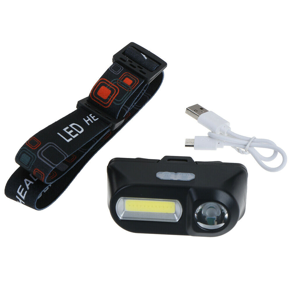 Mini COB LED headlight headlamp flashlight USB rechargeable torch night ligh Pb
