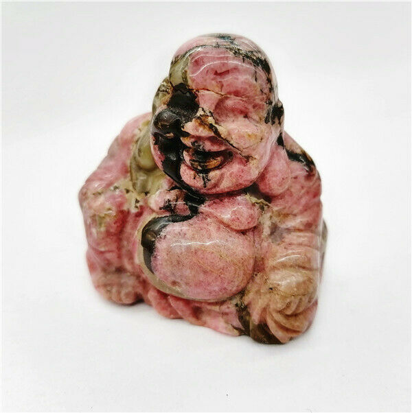 50x47x30mm Natural Pink Rhodonite Carved Buddha Decoration Statue Decor HH7555