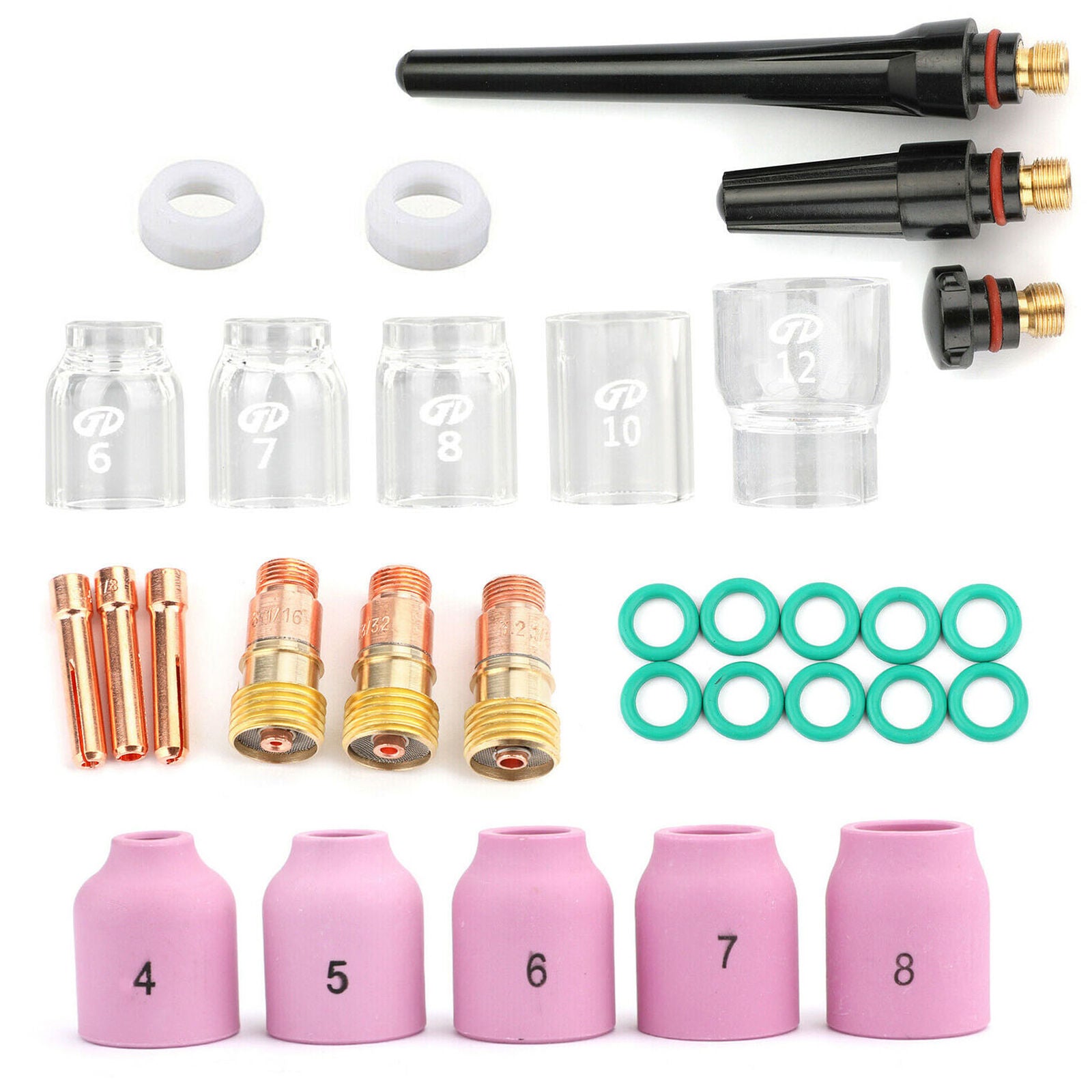 31 Pcs TIG Welding Torch Stubby Gas Lens #12 Pyrex Glass Cup Kit For WP-17/18/26