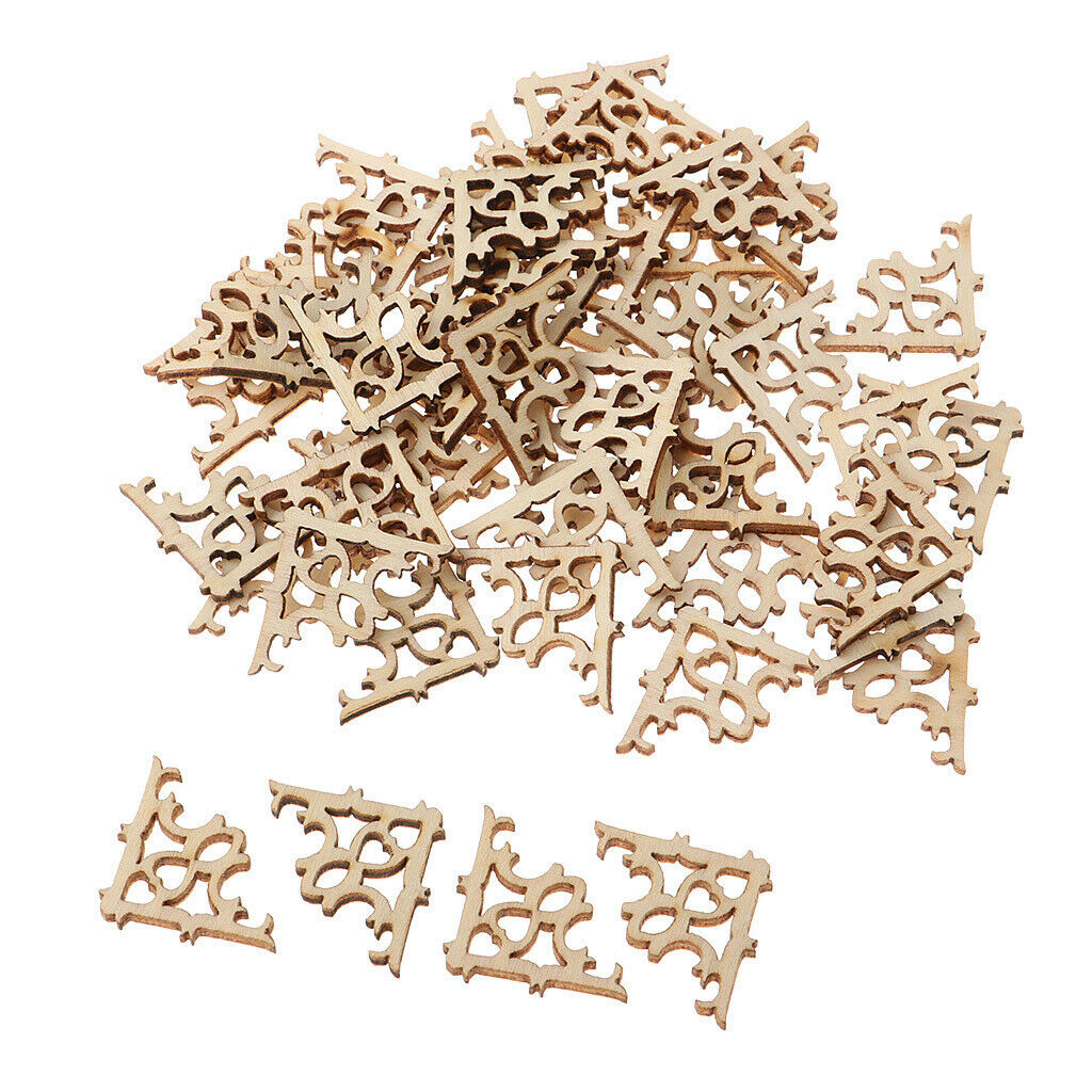 100pcs Hollow Wooden Flower Embellishments Craft Unfinished Wood Chips Craft