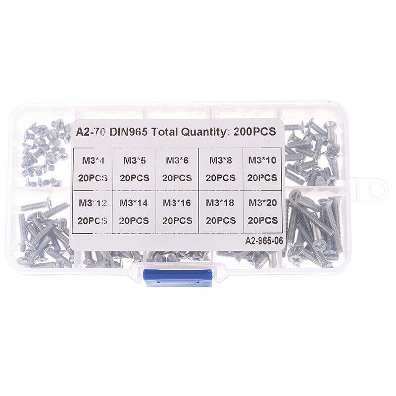 200pcs M3 stainless steel 304 cross countersunk flat head machine screw set U Pb