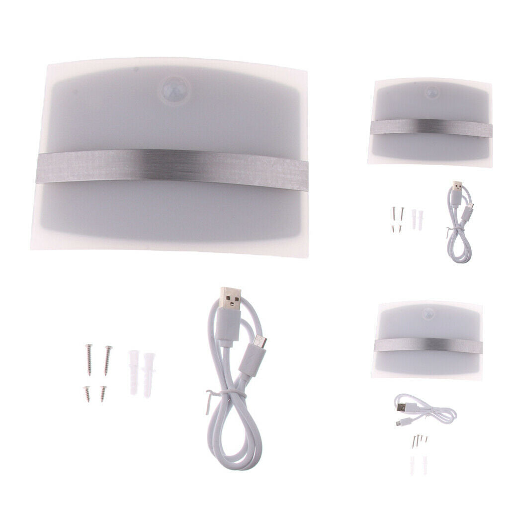 USB Rechargeable PIR Motion Sensor Sconce Wall Lamp Night Light Warm White