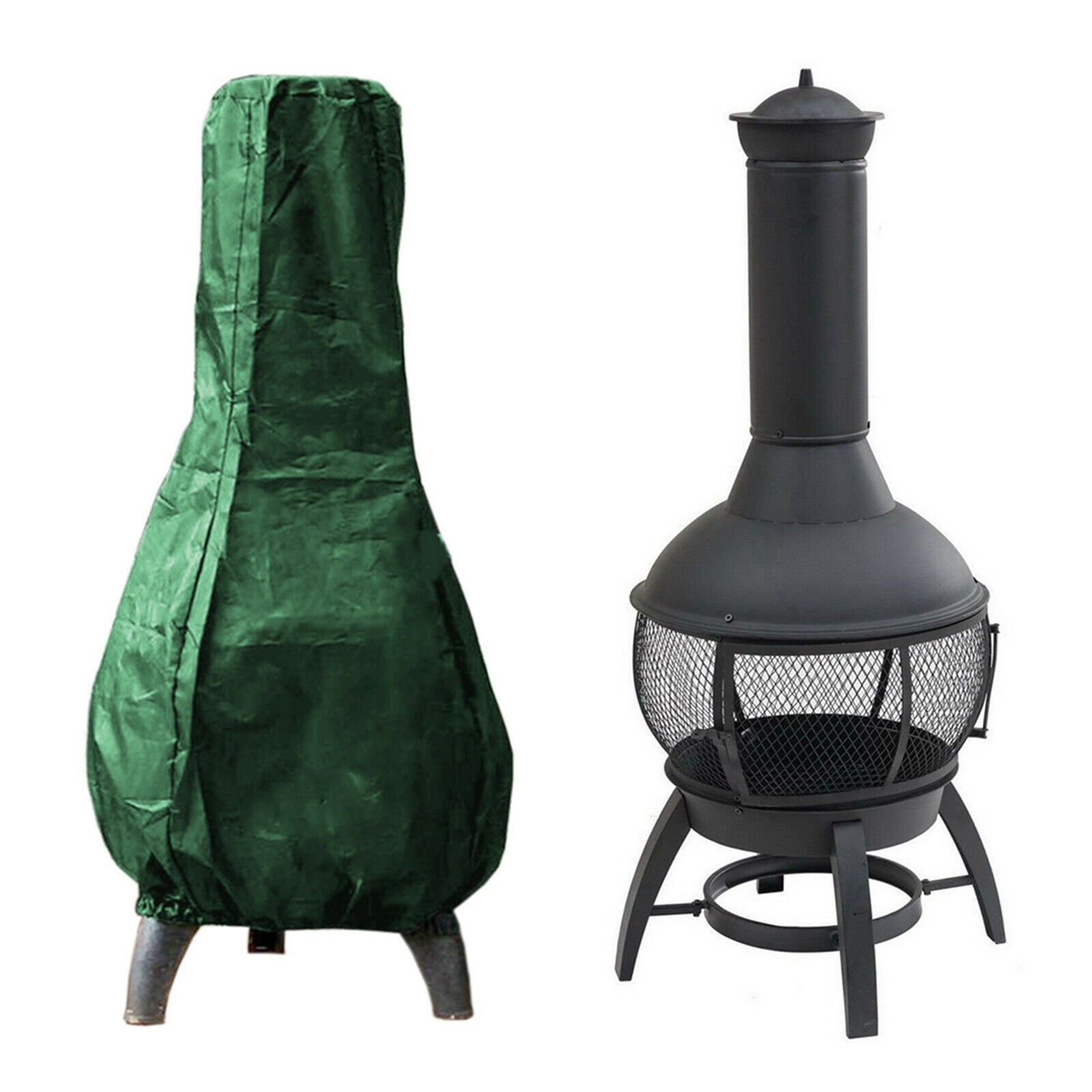 Chiminea Protective Cover Round Waterproof Patio BBQ Grill Stove - Green