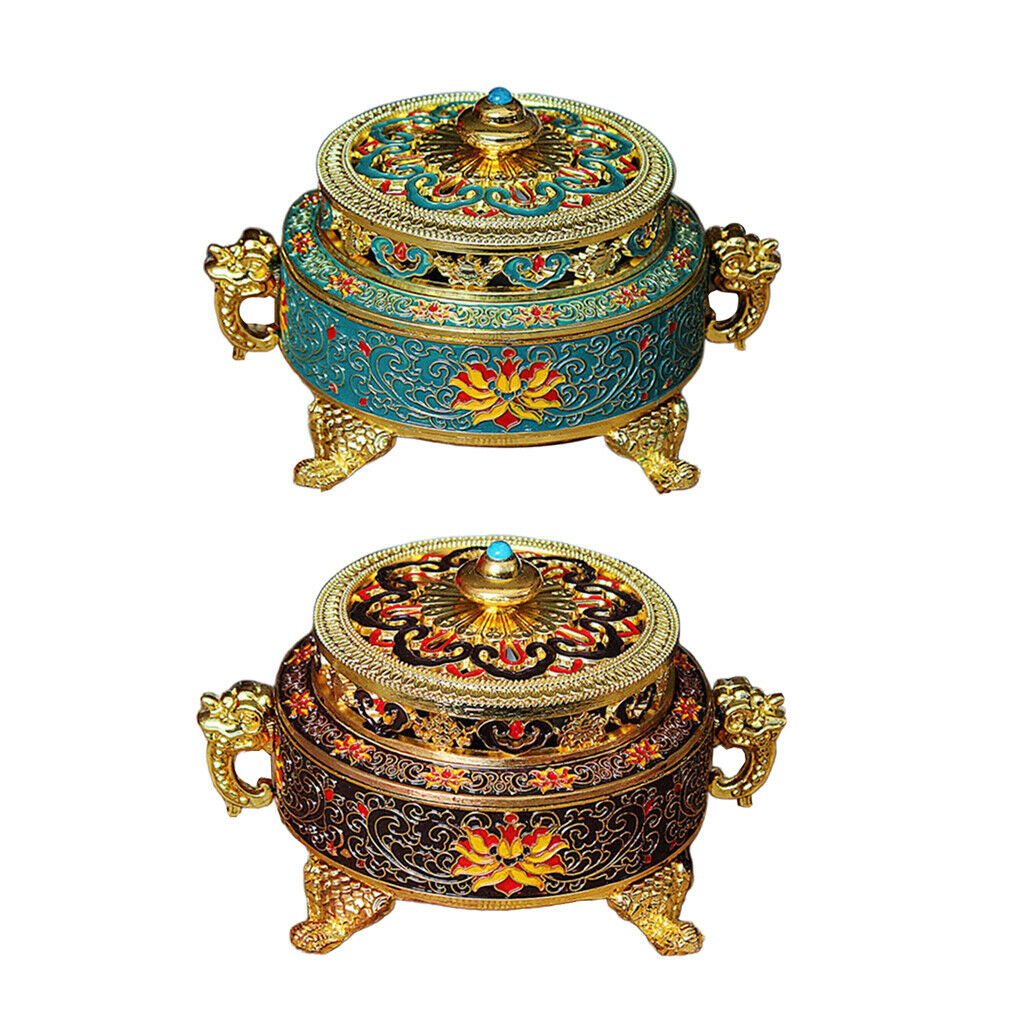 Tibetan Bronze Incense Burner Holder Art Censer Home Desktop Ornaments-Blue