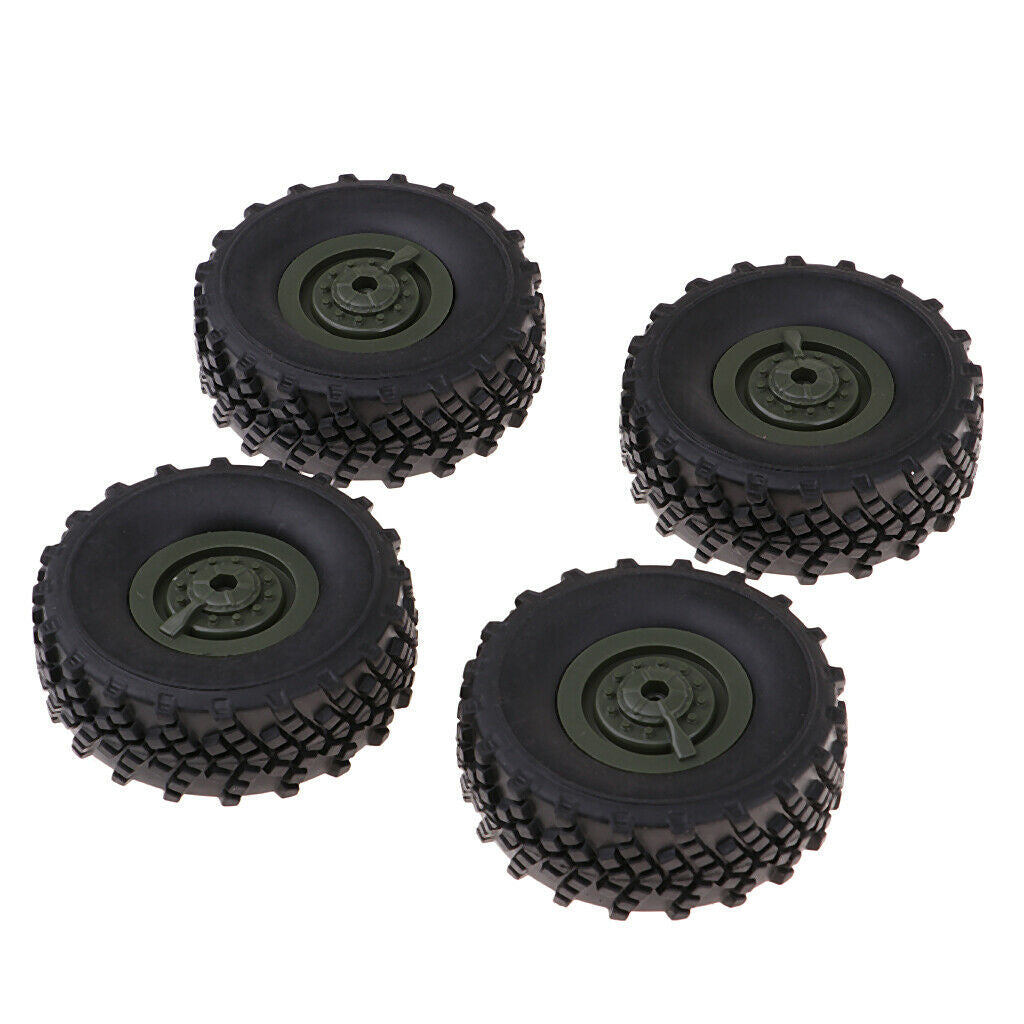 Pack of 4 Rubber Tires with  Green Wheels for Trucks