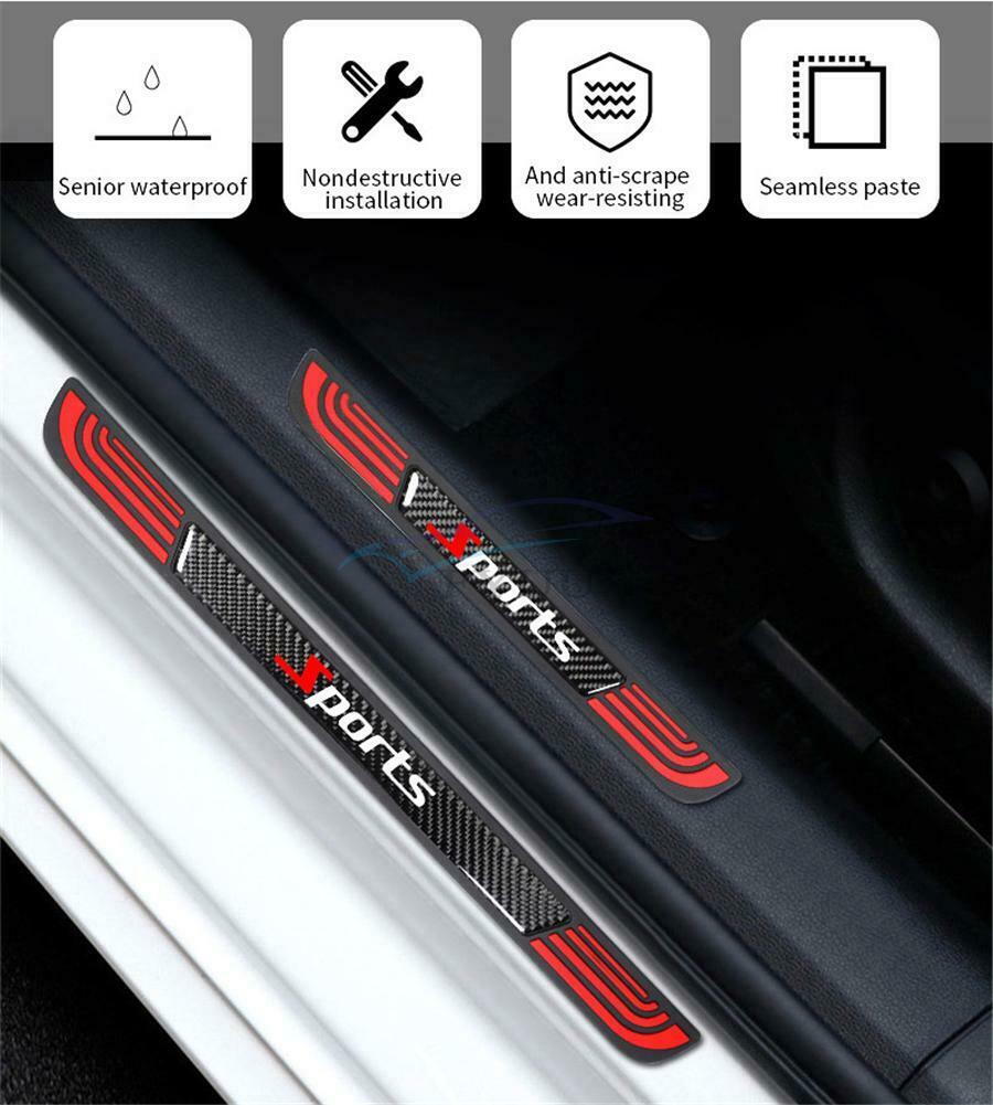 4x Rubber+Real Carbon Fiber Car Door Scuff Sill Panel Anti-Scratch Protect Cover