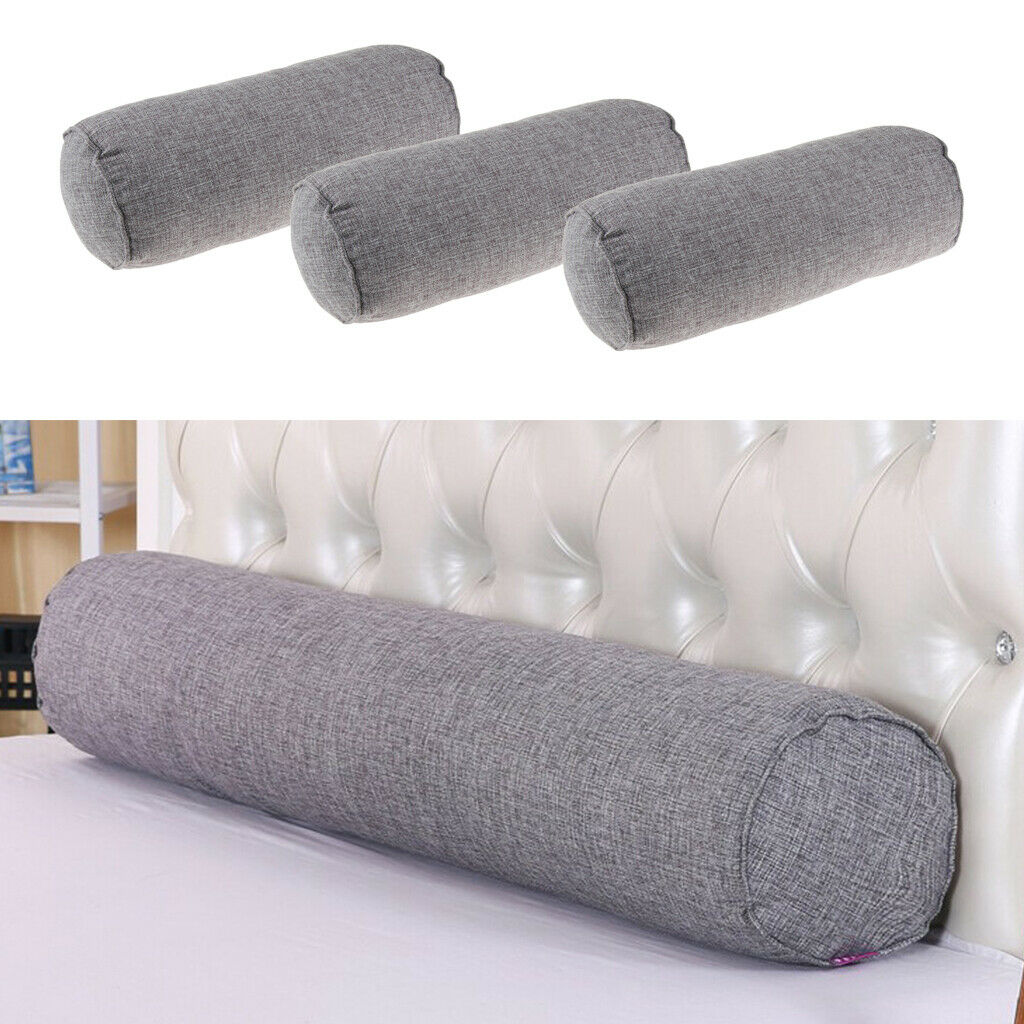 3Pc Car Bed Neck Back Foot Pillow Cervical Round Roll Office Chair Bolster Gray
