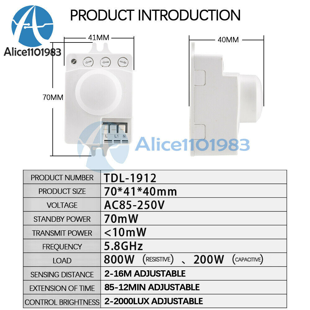 220V 5.8GHz Microwave Movement Motion Detector Sensor Switch For Light Hottest C