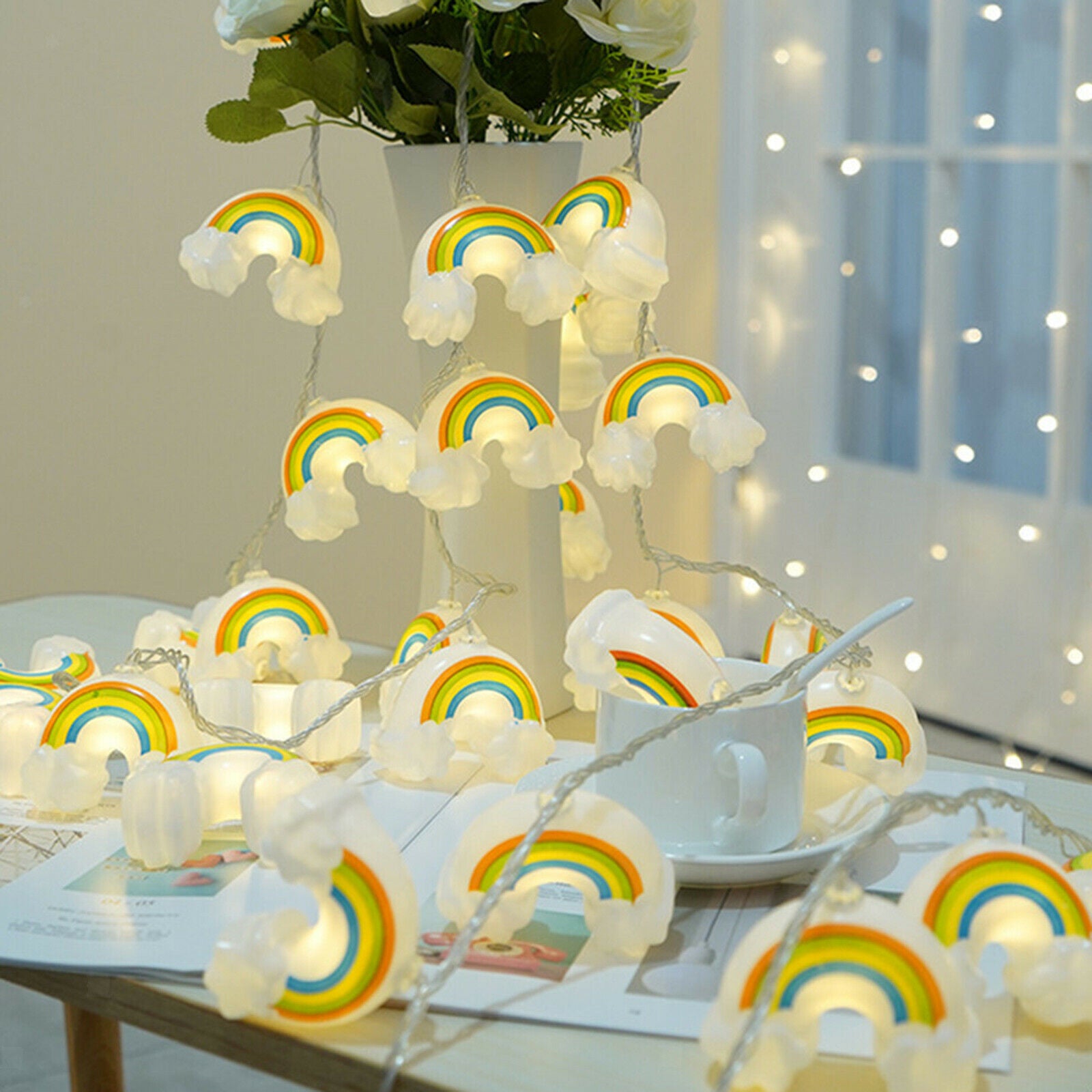 Rainbow Fairy Light Indoor Party Event Holidays Christmas Wall String Lights