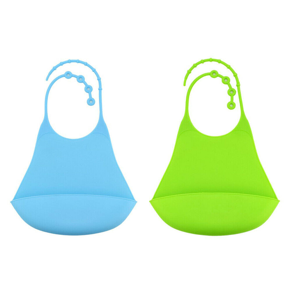 2Pcs Silicone Bib Reusable Clothing Protector Waterproof Food Catcher Pocket