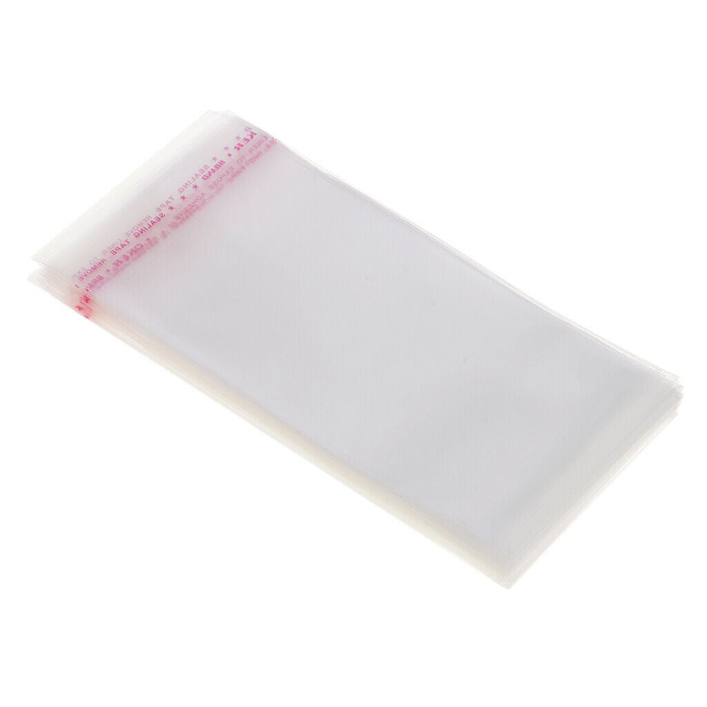 100pcs Clear Plastic Cellophane Bag Flat Bag with Adhesive