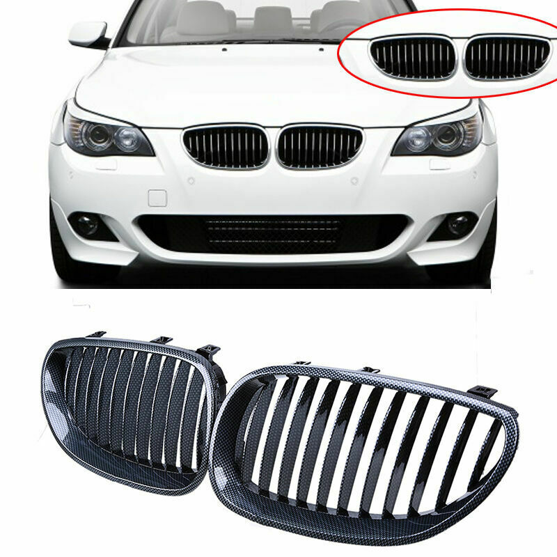 For BMW E60 525i 528i 530i 535i M5 03-09 Pair Carbon Fiber Front Kidney Grilles