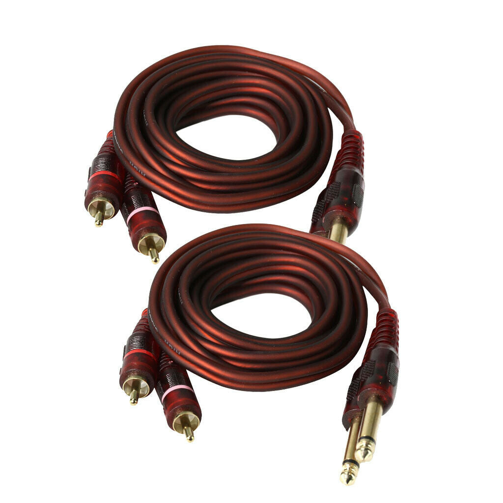 2pcs 1.5m 6.35mm 1/4"   Plug Male to Dual Phono 2 RCA Plugs Audio Cable