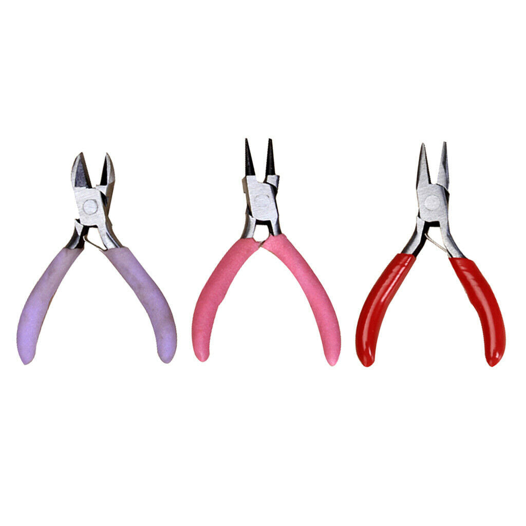 3x Mini Round Nose Pliers Cutter Set Beading Jewelry Making Findings Tools Kit