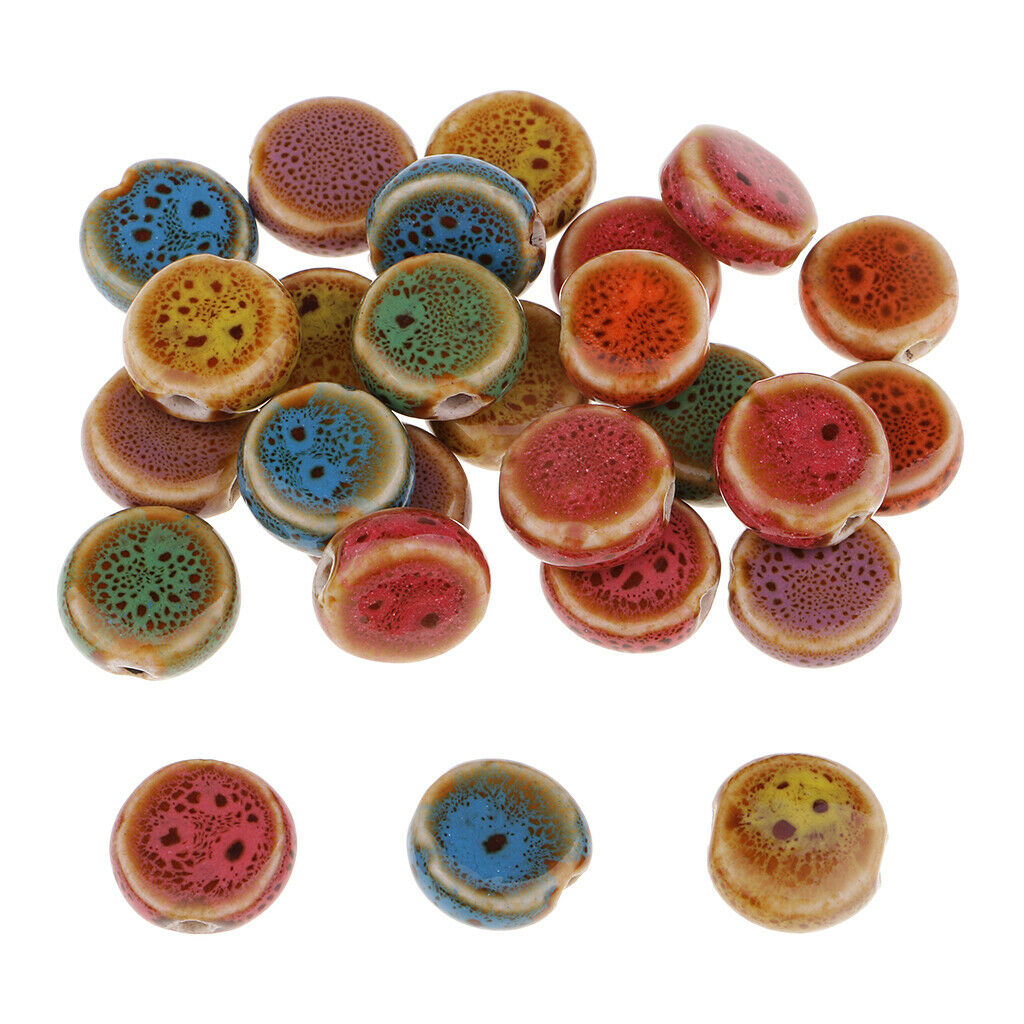 30PCS 14mm Flat Round Ceramic Porcelain Beads Charms Jewelry Making Material,