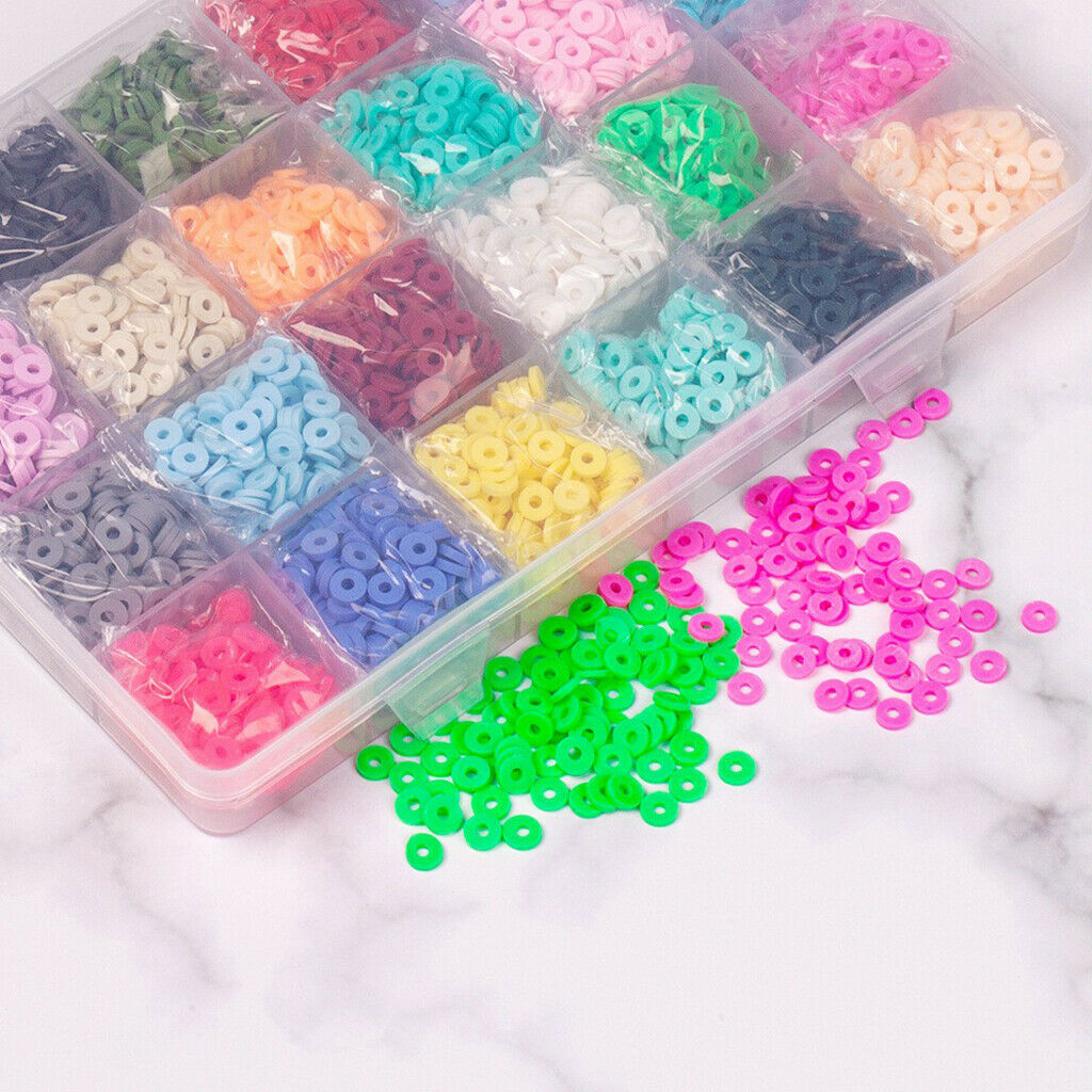 24 Colors Flat Round Polymer Clay Spacer Beads for Jewelry Making Bracelets