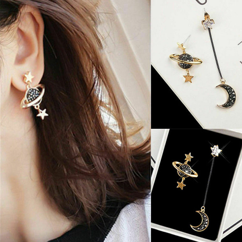 Fashion Women Moon Star Planet Drop Dangle Crystal Earrings Asymmetric Jewelry