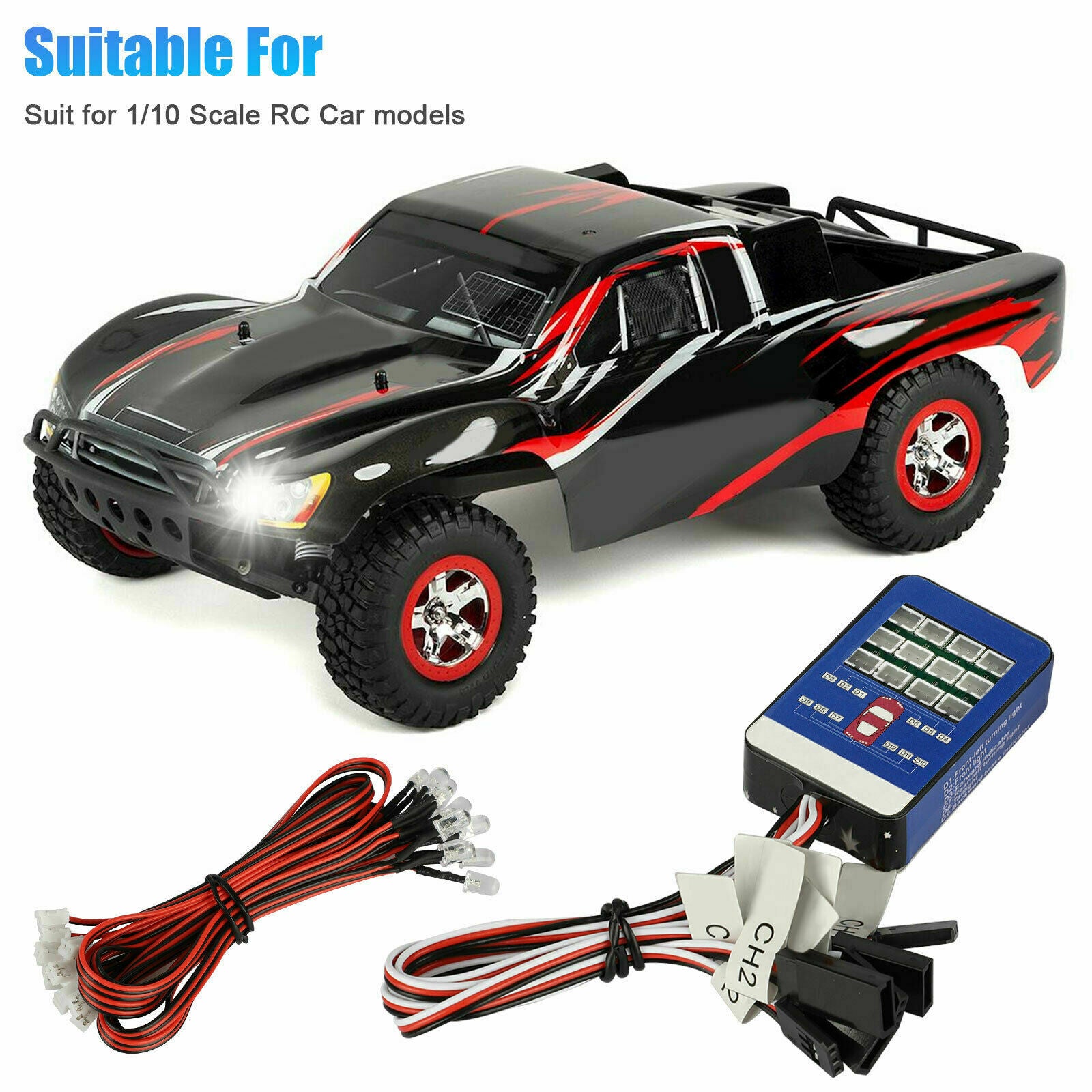 Simulation Flash Light 12 LED Lighting Kit Steering Brake for 1/10 Scale RC Car