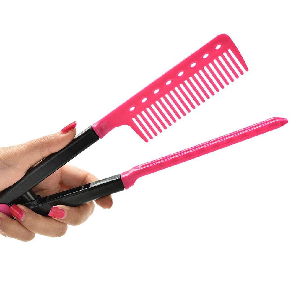 Folding V Comb Hair Straightener Hairdressing Salon Straightening Brush Usefu Tt