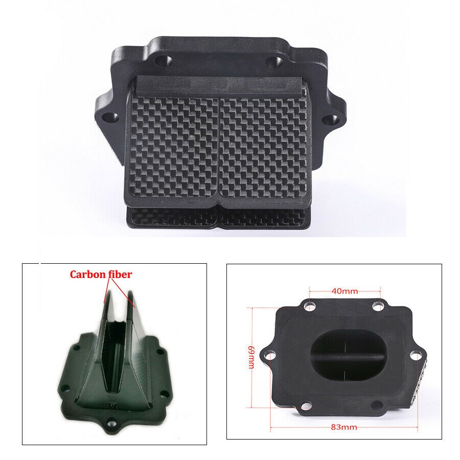 Black Carbon Fiber Reed Valve w/Spacer Kit For Kawaski KX250 KDX250 KX125 KMX125
