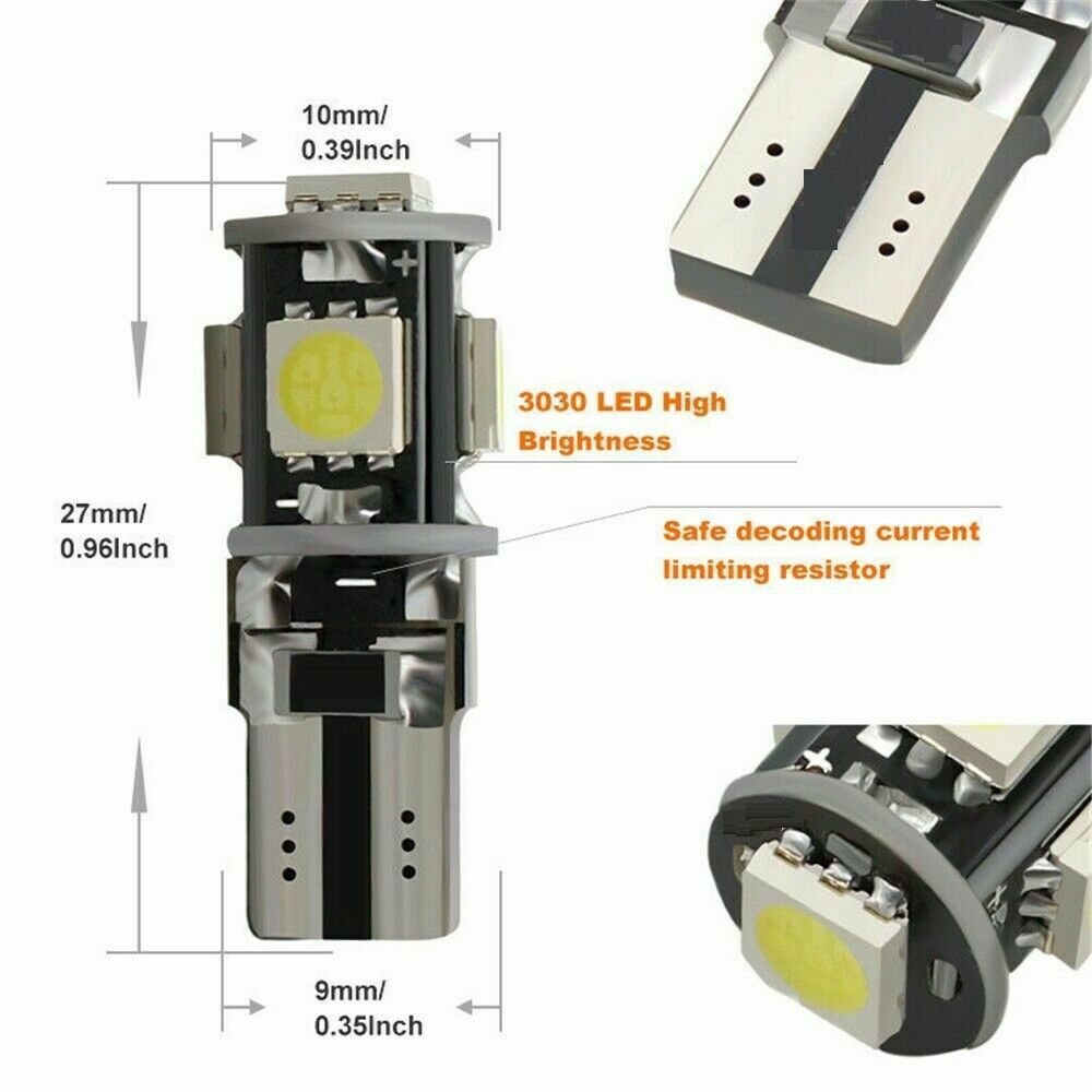 6x T10 5-SMD 5050 Super White LED Light Bulbs 192 168 194 W5W 2825 158 12V 6500K