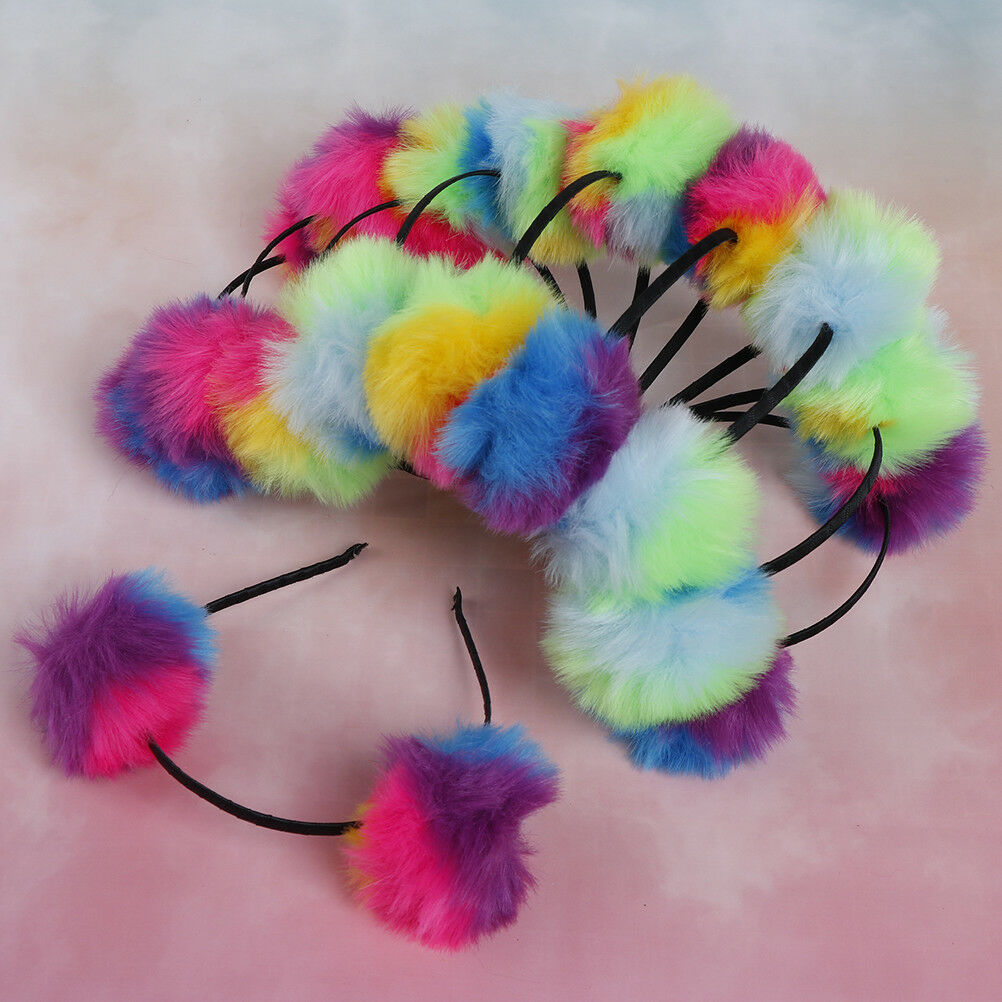 Multicolour sweet girls kids cute hairband rabbit plush big hair ball head.l8