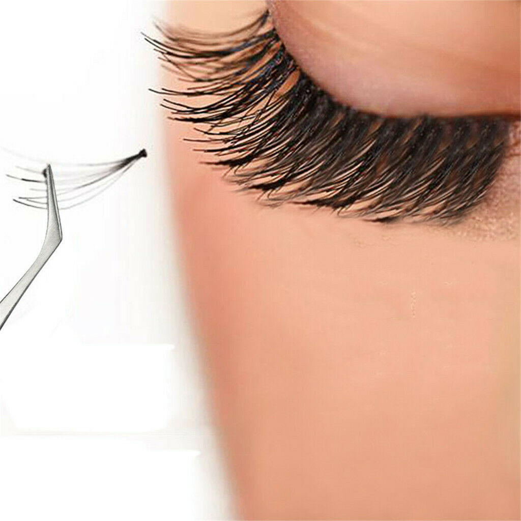 2Pcs Eyelash Tweezers Curved Flat Clip Extension False Lash Applicator Clamp Set