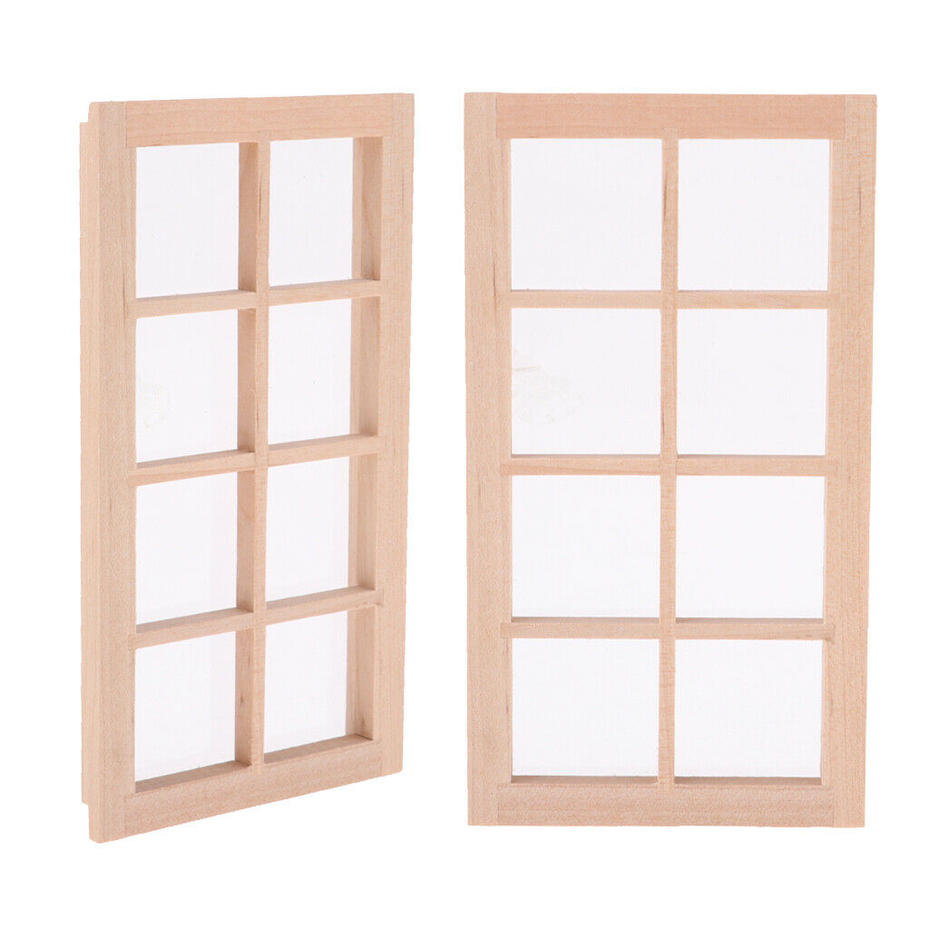 2 lot 1/12 Scale 8-Pane Door Window Frame for Bedroom Bathroom Kitchen