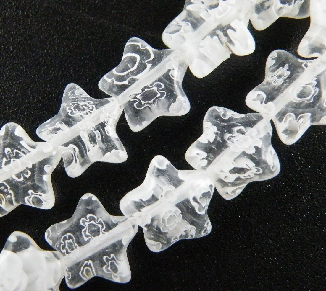 40pcs Millefiori Glass White Star Spacers 10mm P399