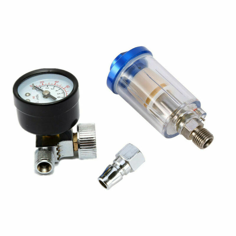 Air Pressure Regulator Spray Gun 0-180Psi Gauge & In-Line WaterTrap Filter Tool