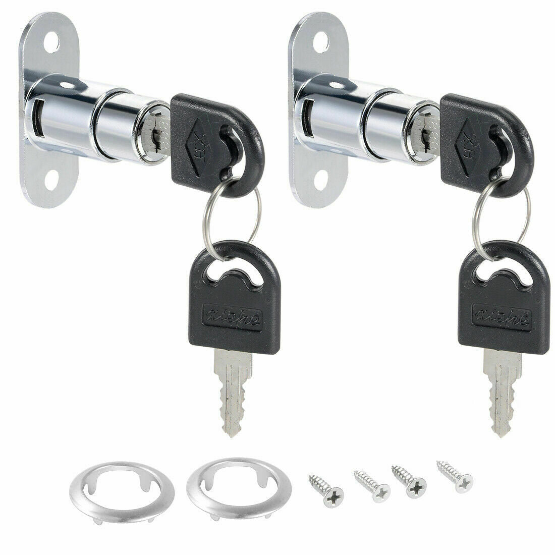 2pcs 19mm Cylinder Dia Zinc Alloy Chrome Finish Plunger Cabinet Lock Keyed Alike