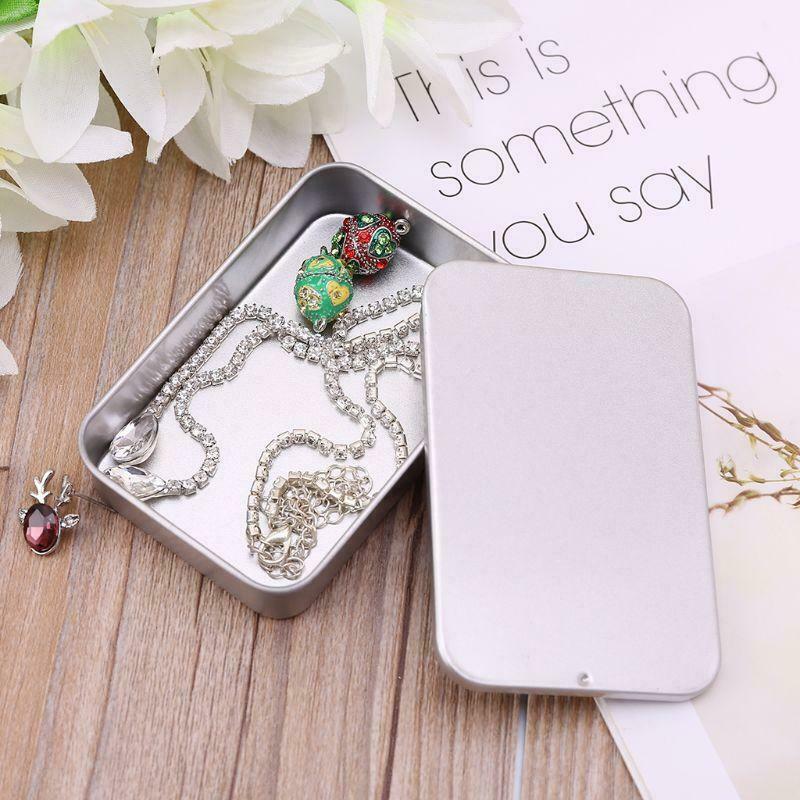 Metal Tin Rectangle Jewelry Storage Box Case Candy Coin Key Pill Organizer Small