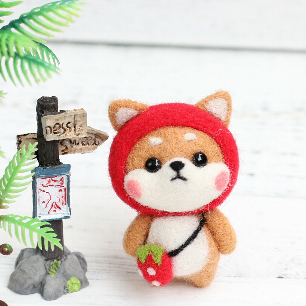 2pcs Animal  Felting Kit DIY Materials - Strawberry Series Shiba Inu
