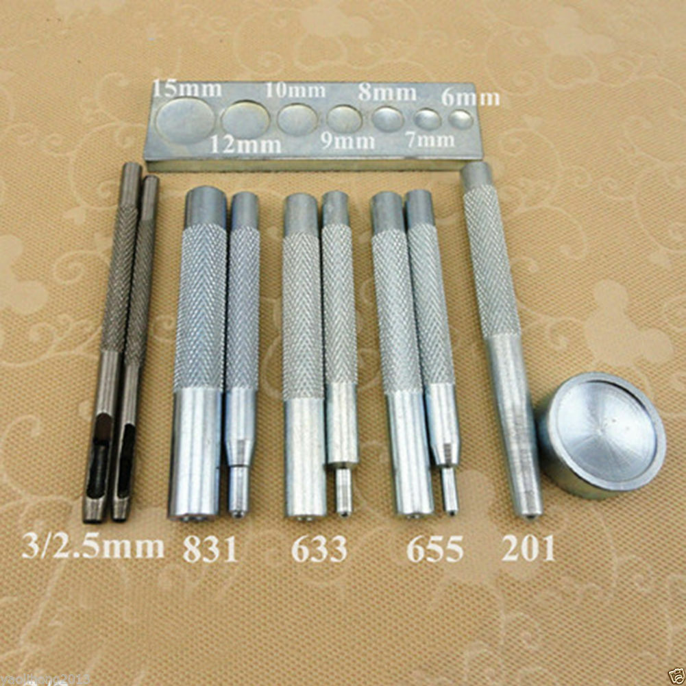 Set of 11 Craft Tool Die Punch Snap Rivet Setter Base Kit For DIY Leather Craft
