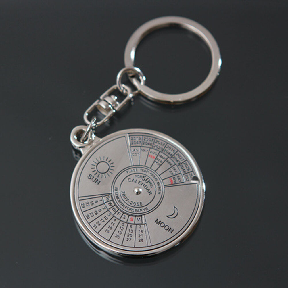 Stylish 50 Year Calendar Key Chain Keyring Keyfob Metal Alloy Ring Compass.l8