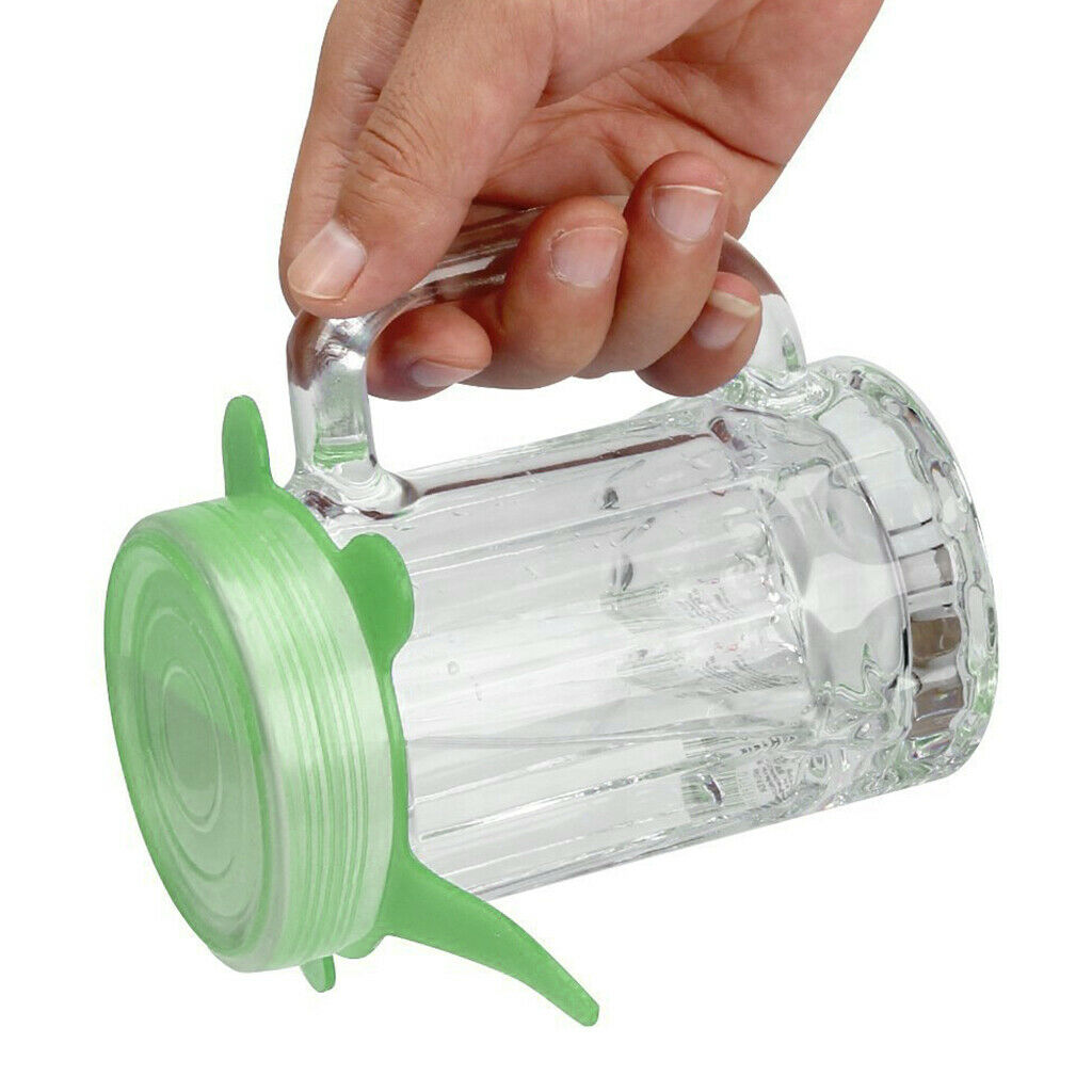 6pcs Silicone Wraps Seal Bowl Covers Food Storage Stretch Lids Green Round