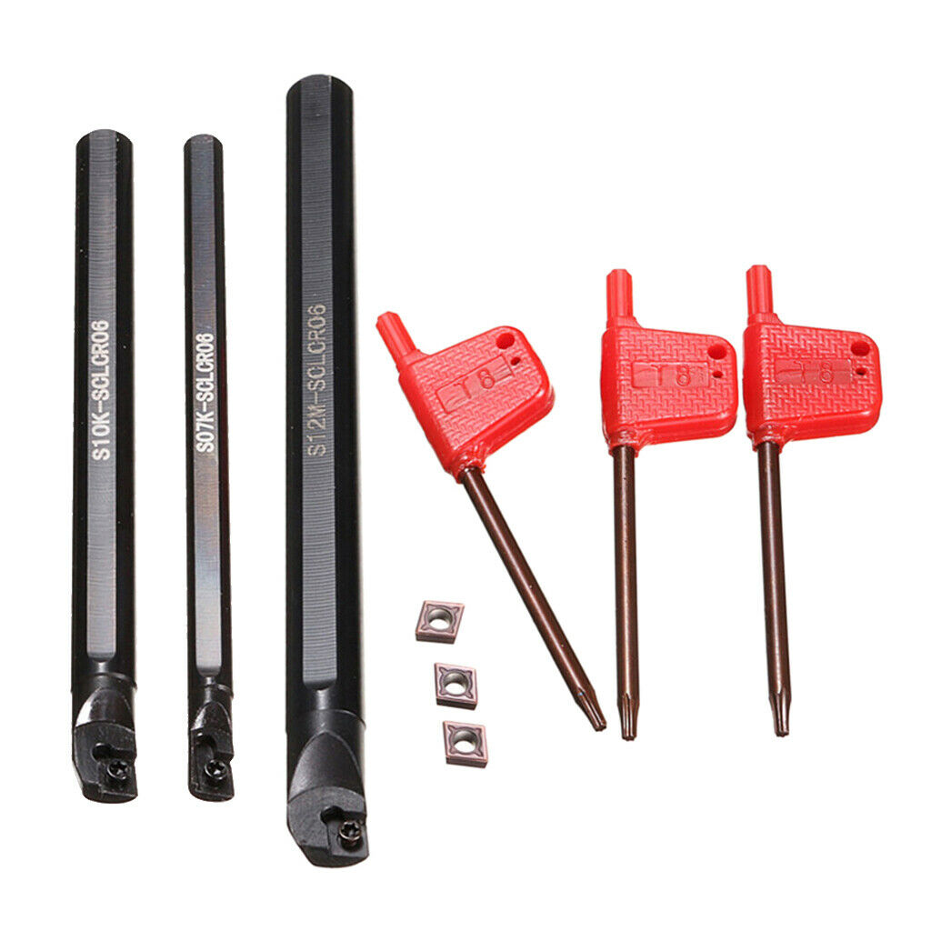 S07K+S10K+S12M-SCLCR06 Holder Kit + CCMT060204-HM Inserts Blades + T8 Wrench