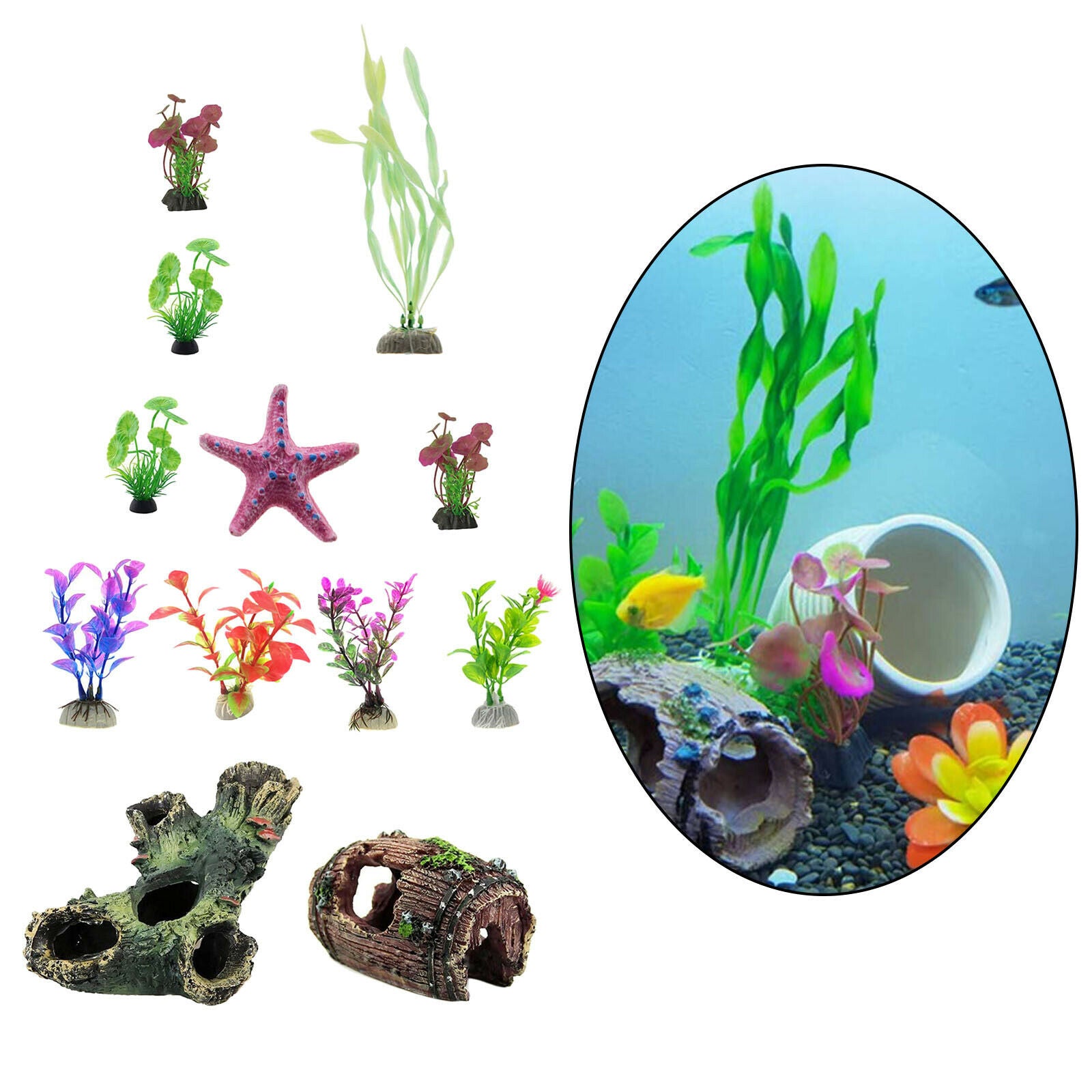 12Pieces Aquarium Ornament Artificial Plant Fish Tank Shelter Waterscape