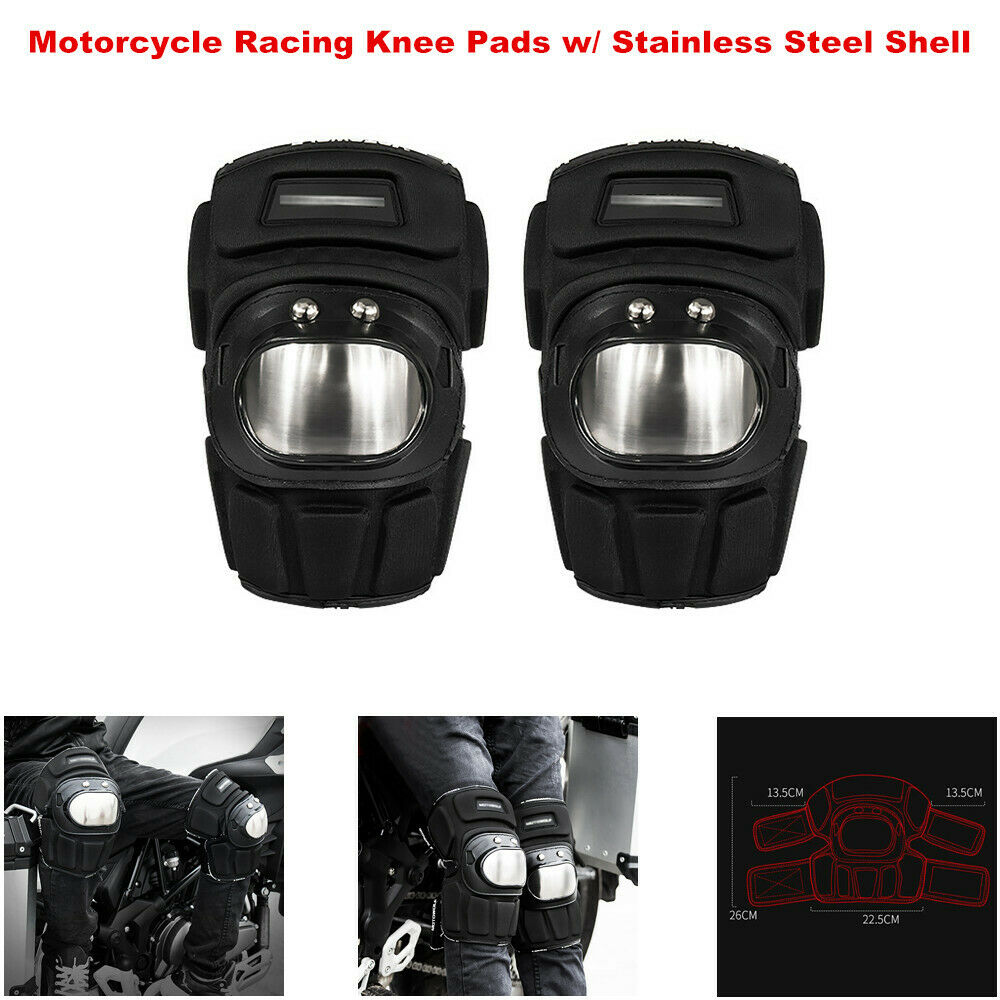 Motorcycle Racing Motocross Knee Pads Protector Guards w/ Stainless Steel Shell