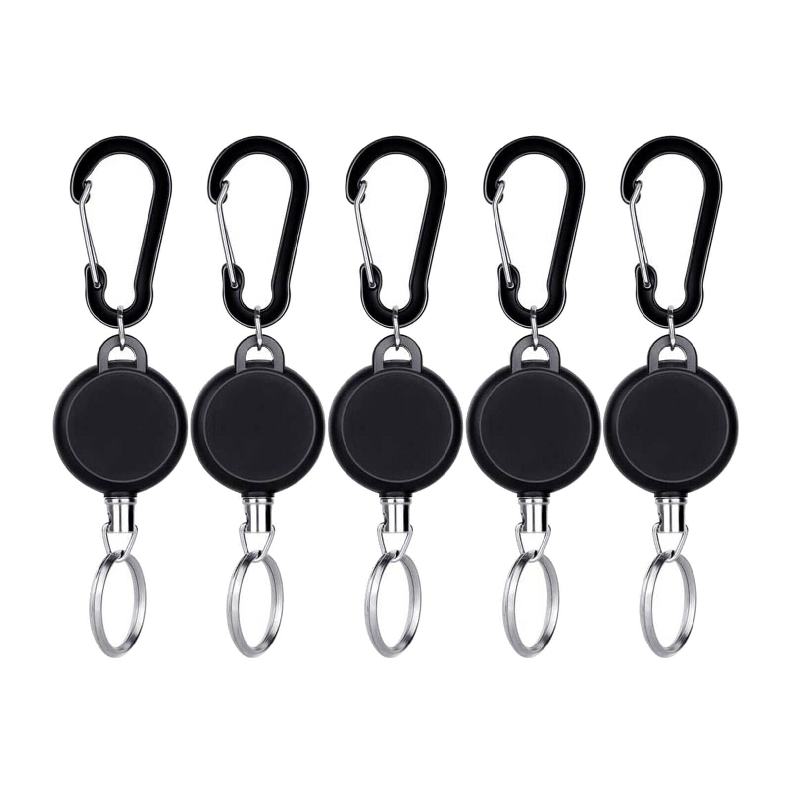 5Pcs Retractable Key Chain Reel 68cm Steel Wire Keychain ID Card Retracting