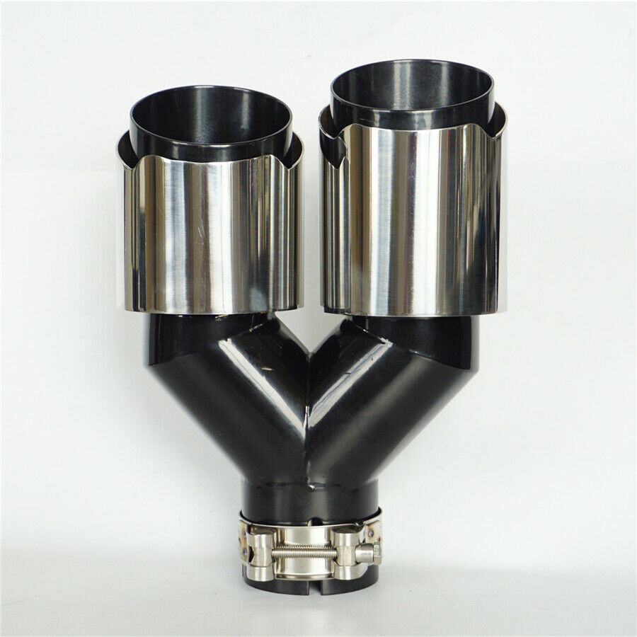 Polished Chrome Dual Wall Exhaust Pipe & Tip Stainless Steel Universal 63mm 1PCS
