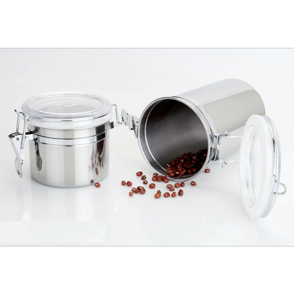 Stainless Steel Airtight Canister with Clear Acrylic Lid and Locking Clamp 60oz