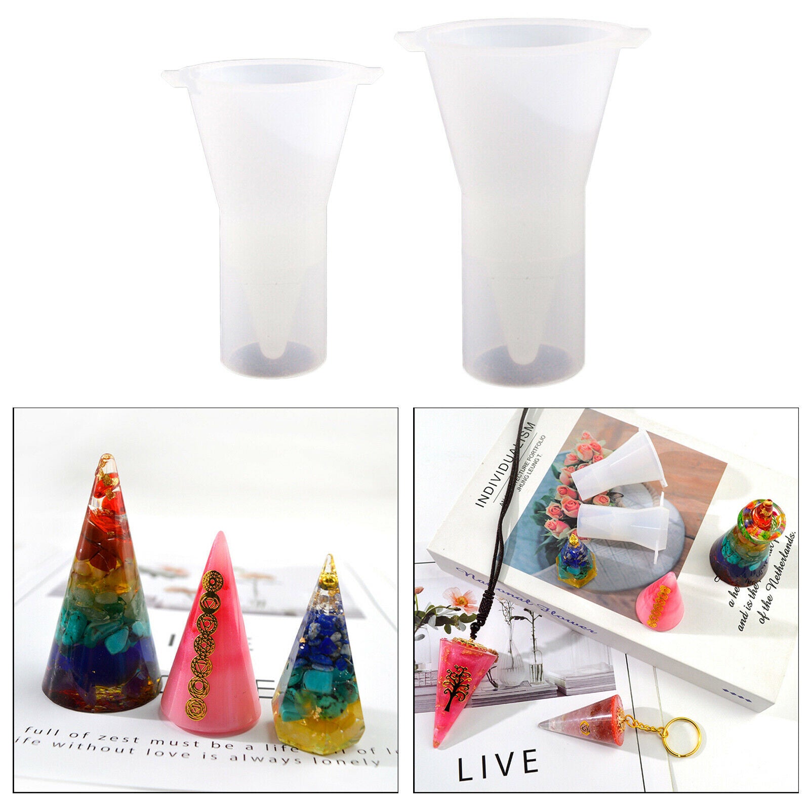 2x Ring Holder Mold Clear Pyramid Cone Shape Mould Craft Ornament Molds