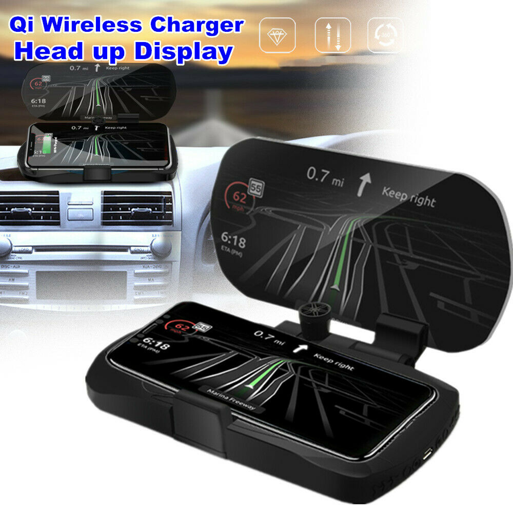 Car Qi Wireless Charger HUD Cell Phone Navigation Bracket Holder Head-up Display