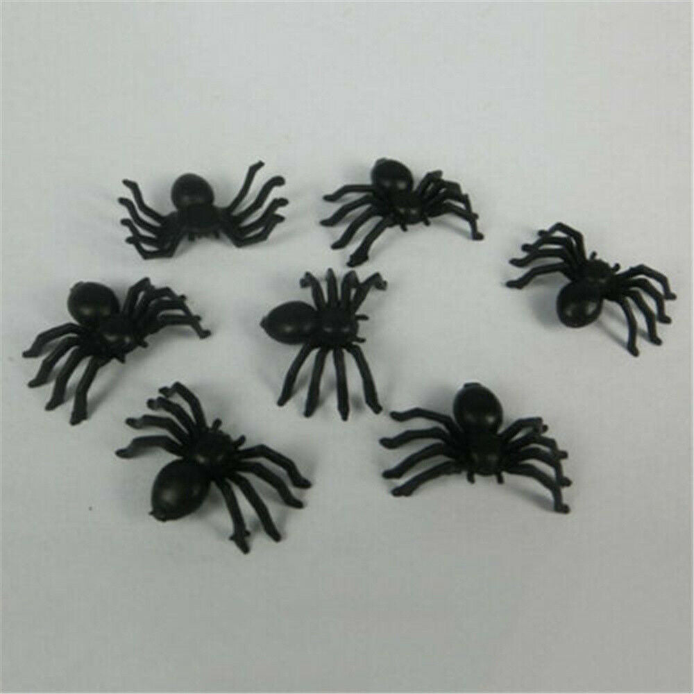 50pc  Mini Horror Black Spider Halloween Party Spider Web Simulation Decor Toys