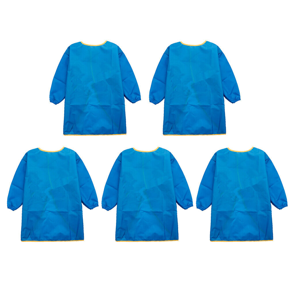 5pcs Kids Long Sleeve Drawing Apron Waterproof Eating Bib Smock Size_M Blue