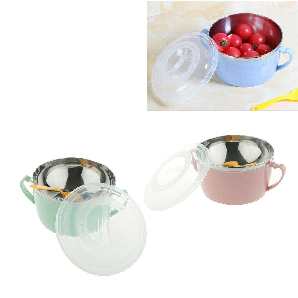 Set of 3 Stainless Steel Serving Bowls with Lid and Spoon - for Fruit / Rice /
