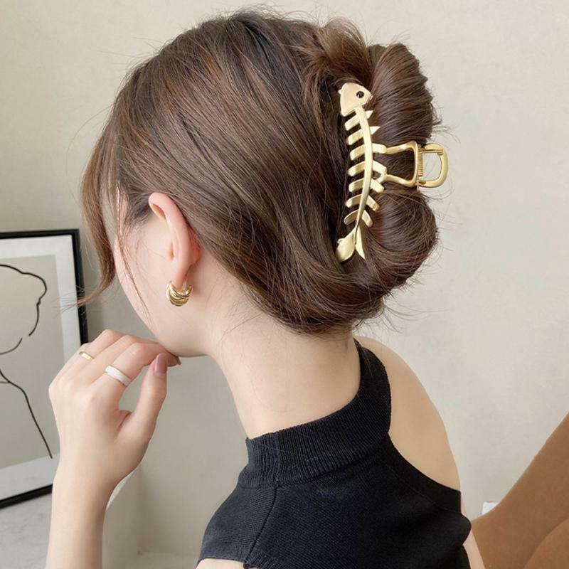 Large Hair Clips Non-Slip Fish Shape Hair Claws Metal Fish Bone Hair Barrettes