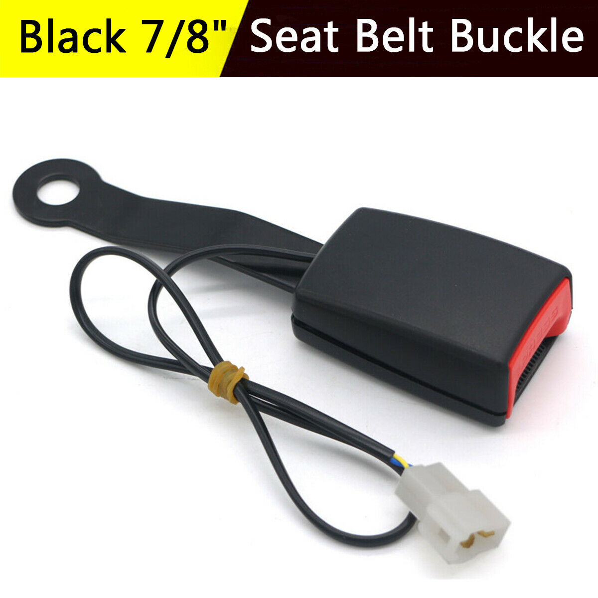 7/8" Black Universal Car Safety Seat Belt Buckle Clip With Warning Cable 1PCS