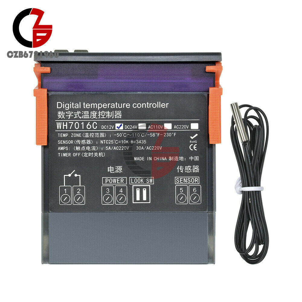 WH7016C DC 12V 10A Digital RC-110M All-Purpose Temperature Controller w/ sensor